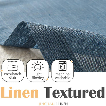 Linen Valance for Farmhouse Living Room Windows 16 Inch Slubbed Crossed Double Layer Window Valance Light Filtering Rustic Country Overlay Rod Pocket 1 Panel Navy Blue.