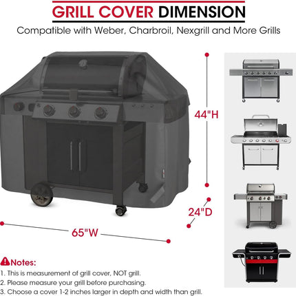 Heavy Duty Waterproof Barbecue Gas Grill Cover, 65-inch BBQ Cover, Special Fade and UV Resistant Material, Durable and Convenient, Fits Grills of Weber Char-Broil Nexgrill Brinkmann and More.