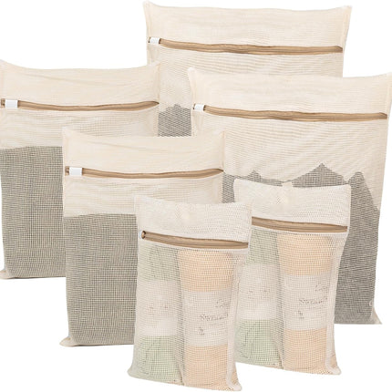 6-Piece Bag, Durable Cotton Mesh Laundry Bag, Sturdy Zipper, Breathable Mesh, Exquisite Laundry Bag for Underwear, Clothes, Pants, Shoes and Socks.
