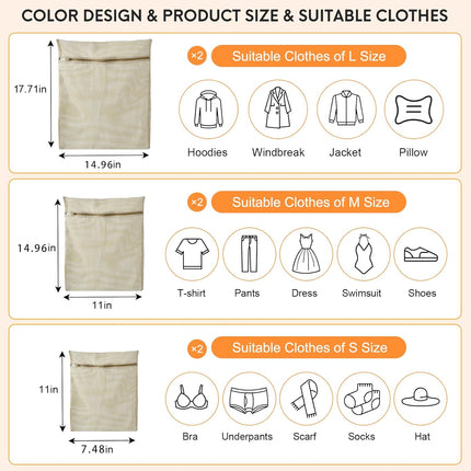 6-Piece Bag, Durable Cotton Mesh Laundry Bag, Sturdy Zipper, Breathable Mesh, Exquisite Laundry Bag for Underwear, Clothes, Pants, Shoes and Socks.