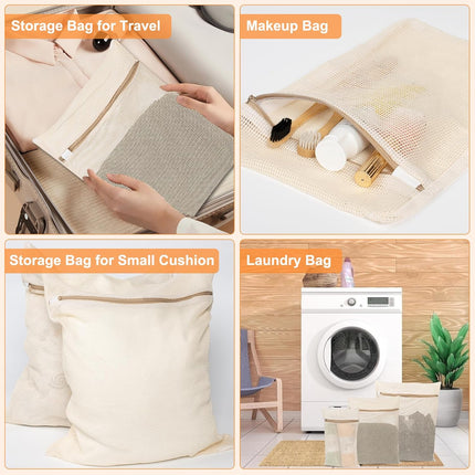 6-Piece Bag, Durable Cotton Mesh Laundry Bag, Sturdy Zipper, Breathable Mesh, Exquisite Laundry Bag for Underwear, Clothes, Pants, Shoes and Socks.