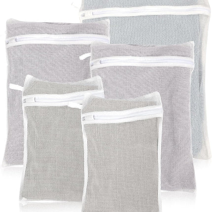 5-Piece Organic Cotton Laundry Bags with Zipper and Hanging Loop, 3 Sizes (S, M, L) Mesh Laundry Bag, Durable Cotton Mesh Laundry Bag for Delicate Underwear and Socks..