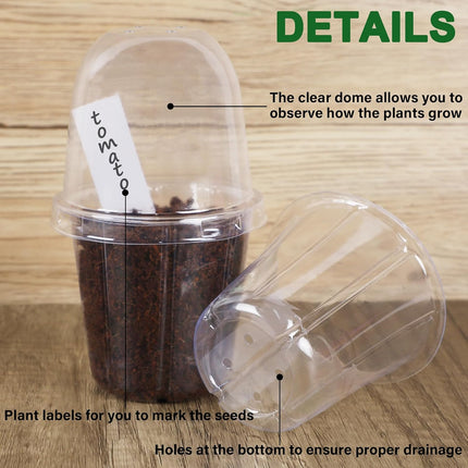36 Set Nursery Pots with Humidity Dome, Clear Nursery Pots for Plants, Seed Starting Pots with Drainage Holes & Plant Labels for Vegetables Flowers Garden Plants.