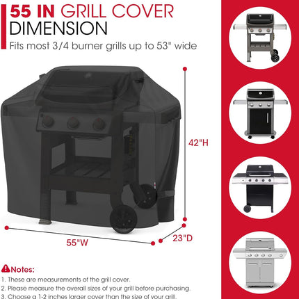 Grill Cover 55 Inch for Outdoor Grill, Heavy Duty, Waterproof, Fade Resistant, BBQ Cover with Handles/Straps/Air Vents, Compatible with Weber Charbroil Nexgrill Gas BBQs etc.
