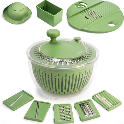 Salad Spinner Large, Vegetables Wash Bowl, Fruits & Herb Lettuce Dryer with 5 Blade Slicer Egg Yolk Strainer Shredder for Efficient Salad Preparation and Food Washing, 4.25Qt.