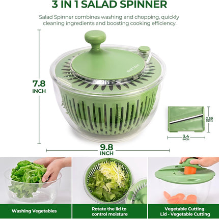 Salad Spinner Large, Vegetables Wash Bowl, Fruits & Herb Lettuce Dryer with 5 Blade Slicer Egg Yolk Strainer Shredder for Efficient Salad Preparation and Food Washing, 4.25Qt.