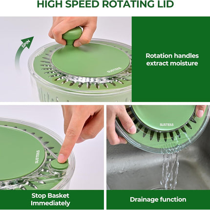 Salad Spinner Large, Vegetables Wash Bowl, Fruits & Herb Lettuce Dryer with 5 Blade Slicer Egg Yolk Strainer Shredder for Efficient Salad Preparation and Food Washing, 4.25Qt.
