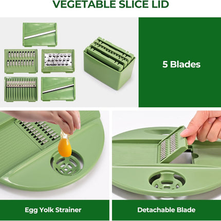 Salad Spinner Large, Vegetables Wash Bowl, Fruits & Herb Lettuce Dryer with 5 Blade Slicer Egg Yolk Strainer Shredder for Efficient Salad Preparation and Food Washing, 4.25Qt.