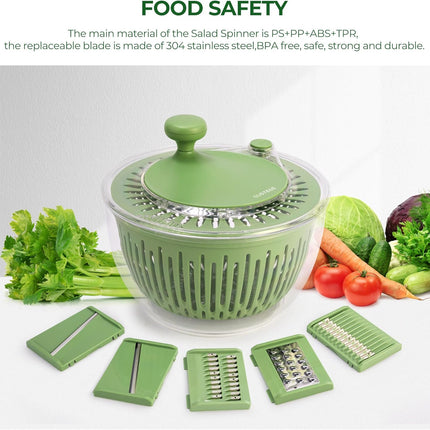 Salad Spinner Large, Vegetables Wash Bowl, Fruits & Herb Lettuce Dryer with 5 Blade Slicer Egg Yolk Strainer Shredder for Efficient Salad Preparation and Food Washing, 4.25Qt.