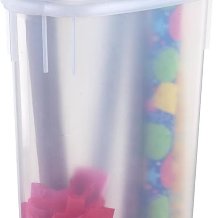 Wrap N' Craft Plastic Wrapping Paper Organizer Storage Container with Top Ornament Storage Compartment for 20 Standard 30 Inch Rolls, Clear.
