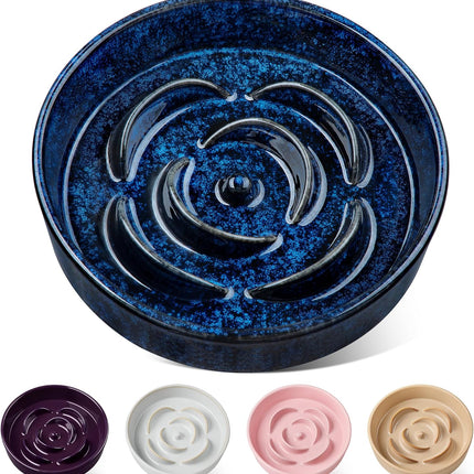 Slow Feeder Dog Bowl, 1.5 Cups Ceramic Slow Feeder for Medium Breed, Puzzle Maze Dog Food Bowl for Fast Eater, Blue.