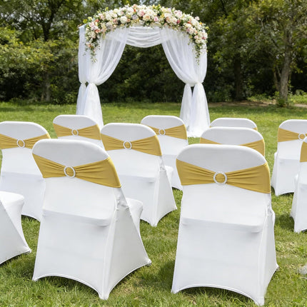 Spandex Chair Sashes Bands 50PCS Stretch Chair Ties Bows with Buckle Slider for Wedding Party Banquet Decoration (Gold)….