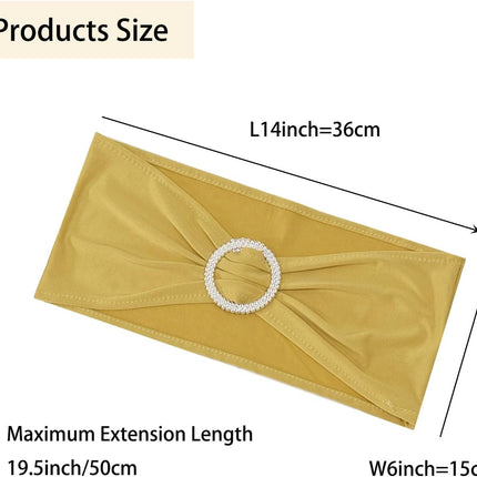 Spandex Chair Sashes Bands 50PCS Stretch Chair Ties Bows with Buckle Slider for Wedding Party Banquet Decoration (Gold)….