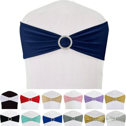 Spandex Chair Sashes Bands 50PCS Stretch Chair Ties Bows with Buckle Slider for Wedding Party Banquet Decoration (Navy Blue)….