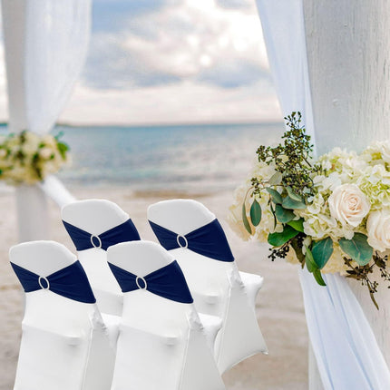 Spandex Chair Sashes Bands 50PCS Stretch Chair Ties Bows with Buckle Slider for Wedding Party Banquet Decoration (Navy Blue)….