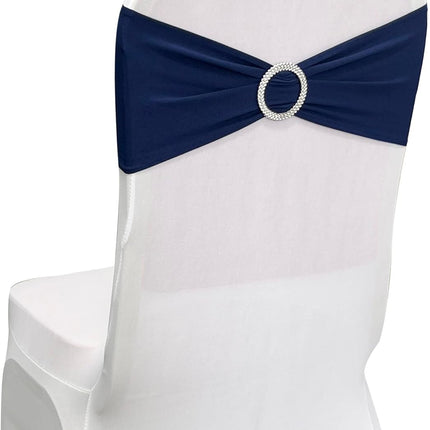 Spandex Chair Sashes Bands 50PCS Stretch Chair Ties Bows with Buckle Slider for Wedding Party Banquet Decoration (Navy Blue)….