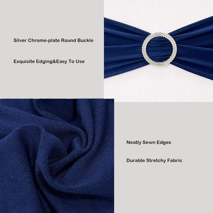 Spandex Chair Sashes Bands 50PCS Stretch Chair Ties Bows with Buckle Slider for Wedding Party Banquet Decoration (Navy Blue)….