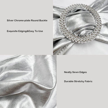 Spandex Chair Sashes Bands 50PCS Stretch Chair Ties Bows with Buckle Slider for Wedding Party Banquet Decoration(Metallic Silver)….