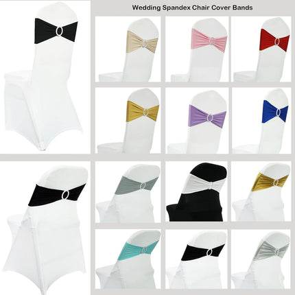 Spandex Chair Sashes Bands 50PCS Stretch Chair Ties Bows with Buckle Slider for Wedding Party Banquet Decoration(Metallic Silver)….