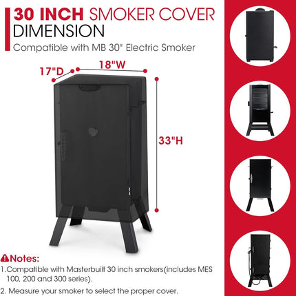 30 Inch Electric Smoker Cover for Masterbuilt, Heavy Duty Waterproof Vertical Smoker BBQ Grill Cover, All Weather Resistant, 18" W x 17" D x 33" H.