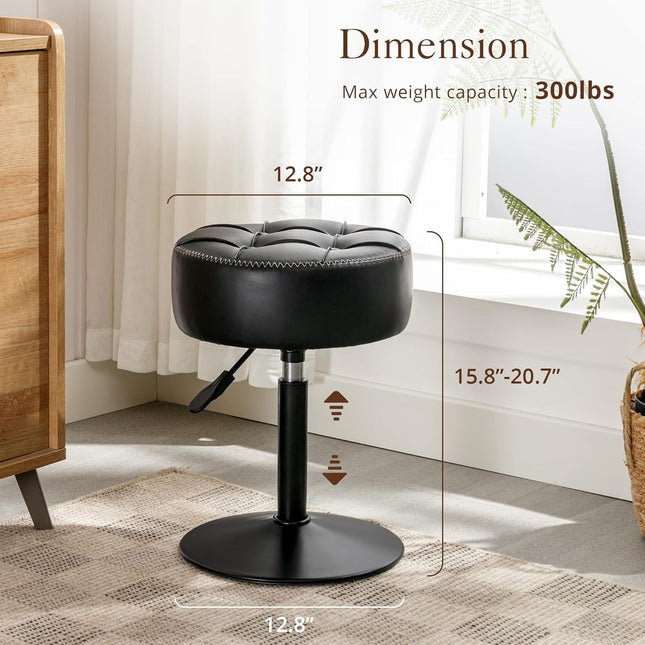 Adjustable Vanity Stool, 360°Swivel Vanity Chair for Makeup Room, Black Stool Chair for Vanity, Small Faux Leather Vanity Stools for Bathroom, Living Room.