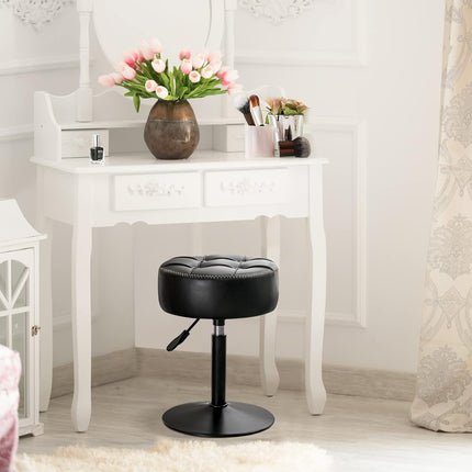 Adjustable Vanity Stool, 360°Swivel Vanity Chair for Makeup Room, Black Stool Chair for Vanity, Small Faux Leather Vanity Stools for Bathroom, Living Room.