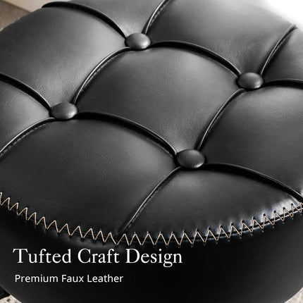 Adjustable Vanity Stool, 360°Swivel Vanity Chair for Makeup Room, Black Stool Chair for Vanity, Small Faux Leather Vanity Stools for Bathroom, Living Room.