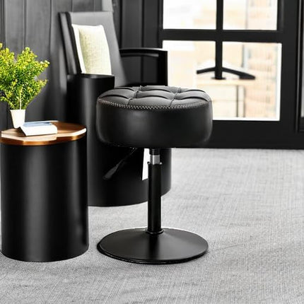 Adjustable Vanity Stool, 360°Swivel Vanity Chair for Makeup Room, Black Stool Chair for Vanity, Small Faux Leather Vanity Stools for Bathroom, Living Room.