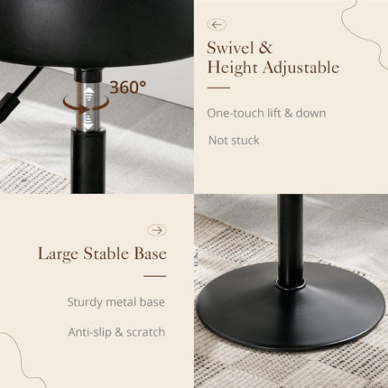 Adjustable Vanity Stool, 360°Swivel Vanity Chair for Makeup Room, Black Stool Chair for Vanity, Small Faux Leather Vanity Stools for Bathroom, Living Room.