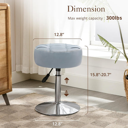 Adjustable Vanity Stool, 360°Swivel Vanity Chair for Makeup Room, Grayish Blue Stool Chair for Vanity, Small Faux Leather Vanity Stools for Bathroom, Living Room.