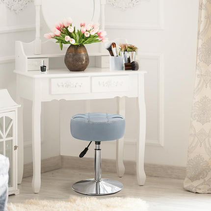 Adjustable Vanity Stool, 360°Swivel Vanity Chair for Makeup Room, Grayish Blue Stool Chair for Vanity, Small Faux Leather Vanity Stools for Bathroom, Living Room.