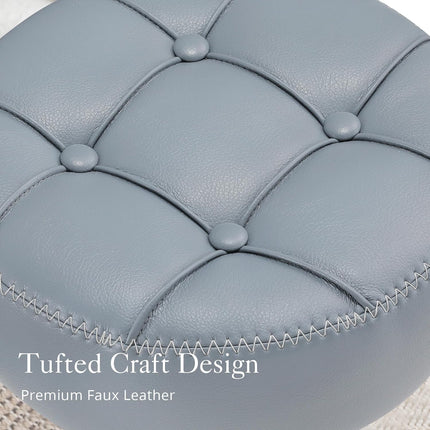 Adjustable Vanity Stool, 360°Swivel Vanity Chair for Makeup Room, Grayish Blue Stool Chair for Vanity, Small Faux Leather Vanity Stools for Bathroom, Living Room.
