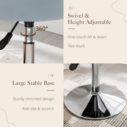 Adjustable Vanity Stool, 360°Swivel Vanity Chair for Makeup Room, Grayish Blue Stool Chair for Vanity, Small Faux Leather Vanity Stools for Bathroom, Living Room.