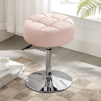 Adjustable Vanity Stool, 360°Swivel Vanity Chair for Makeup Room, Pink Stool Chair for Vanity, Small Faux Leather Vanity Stools for Bathroom, Living Room