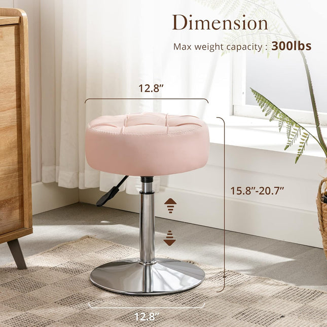 Adjustable Vanity Stool, 360°Swivel Vanity Chair for Makeup Room, Pink Stool Chair for Vanity, Small Faux Leather Vanity Stools for Bathroom, Living Room.