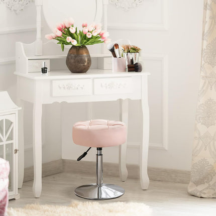 Adjustable Vanity Stool, 360°Swivel Vanity Chair for Makeup Room, Pink Stool Chair for Vanity, Small Faux Leather Vanity Stools for Bathroom, Living Room.