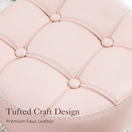 Adjustable Vanity Stool, 360°Swivel Vanity Chair for Makeup Room, Pink Stool Chair for Vanity, Small Faux Leather Vanity Stools for Bathroom, Living Room.