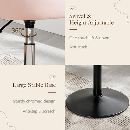 Adjustable Vanity Stool, 360°Swivel Vanity Chair for Makeup Room, Pink Stool Chair for Vanity, Small Faux Leather Vanity Stools for Bathroom, Living Room.