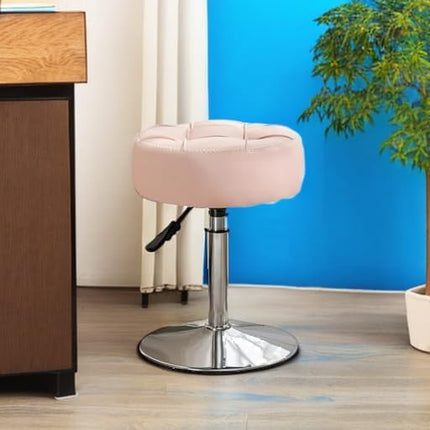 Adjustable Vanity Stool, 360°Swivel Vanity Chair for Makeup Room, Pink Stool Chair for Vanity, Small Faux Leather Vanity Stools for Bathroom, Living Room.
