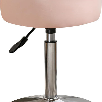 Adjustable Vanity Stool, 360°Swivel Vanity Chair for Makeup Room, Pink Stool Chair for Vanity, Small Faux Leather Vanity Stools for Bathroom, Living Room.