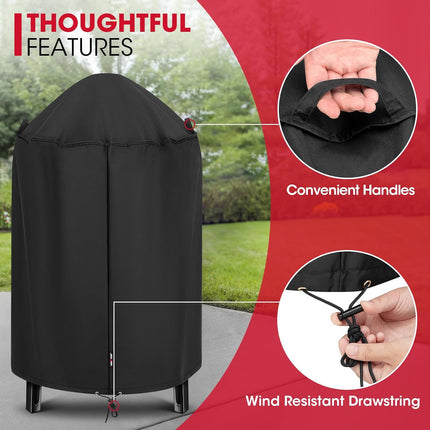 Round Smoker Cover 30 Inch, Heavy Duty Waterproof Charcoal Kettle BBQ Grill Cover, Fade Resistant Barrel Protector, Fits Weber Char-Griller Akorn Kamado and More, 30" Dia x 36" H.