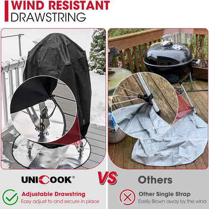 Round Smoker Cover 30 Inch, Heavy Duty Waterproof Charcoal Kettle BBQ Grill Cover, Fade Resistant Barrel Protector, Fits Weber Char-Griller Akorn Kamado and More, 30" Dia x 36" H.