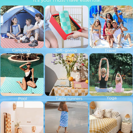6 Packs Turkish Beach Towel Vacation Essentials Blanket Set Pool Bath Towels Bulk Multipack Travel Sand Free Quick Dry Extra Large Oversized Cute Big Soft Lightweight Compact Checkered Cloud Women.