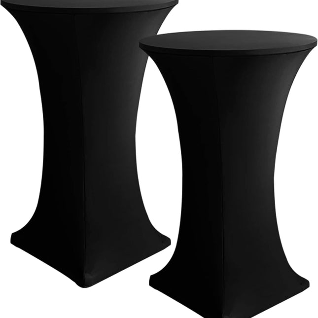 Cocktail Table Covers, 2 Pack - Fitted Stretch Spandex Square Corners Cocktail Tablecloths,High Top Table Cloths (Black, Fit for 30"-32" Diameter x 43" Height Tables)