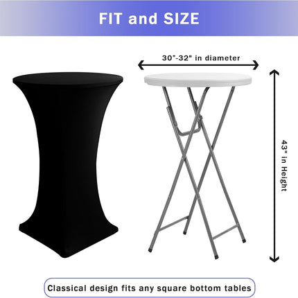 Cocktail Table Covers, 2 Pack - Fitted Stretch Spandex Square Corners Cocktail Tablecloths,High Top Table Cloths (Black, Fit for 30"-32" Diameter x 43" Height Tables).
