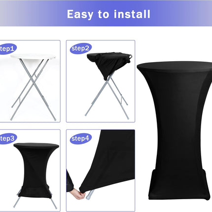 Cocktail Table Covers, 2 Pack - Fitted Stretch Spandex Square Corners Cocktail Tablecloths,High Top Table Cloths (Black, Fit for 30"-32" Diameter x 43" Height Tables).
