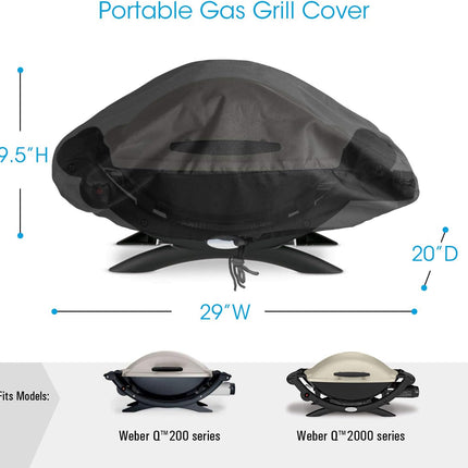 Waterproof Portable Grill Cover for Weber Q2000, Q200 Series and Baby Q Gas Grill, Compared to Weber 7111, All Weather Protection, Black.