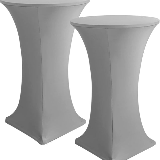 Cocktail Table Covers, 2 Pack - Fitted Stretch Spandex Square Corners Cocktail Tablecloths (Light Grey, Fit for 30"-32" Diameter x 43" Height Tables).