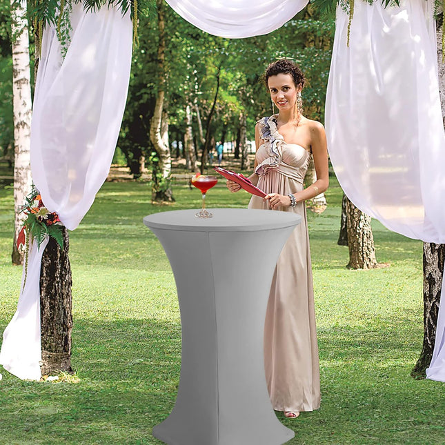 Cocktail Table Covers, 2 Pack - Fitted Stretch Spandex Square Corners Cocktail Tablecloths (Light Grey, Fit for 30"-32" Diameter x 43" Height Tables).