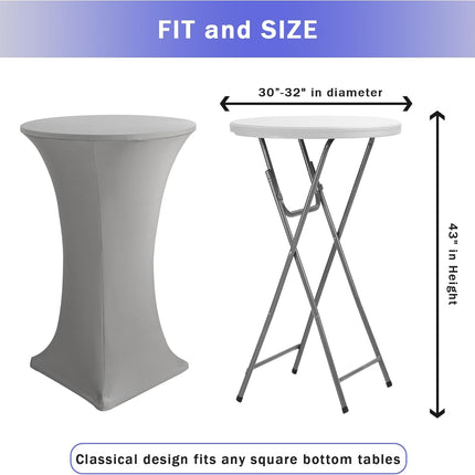 Cocktail Table Covers, 2 Pack - Fitted Stretch Spandex Square Corners Cocktail Tablecloths (Light Grey, Fit for 30"-32" Diameter x 43" Height Tables).